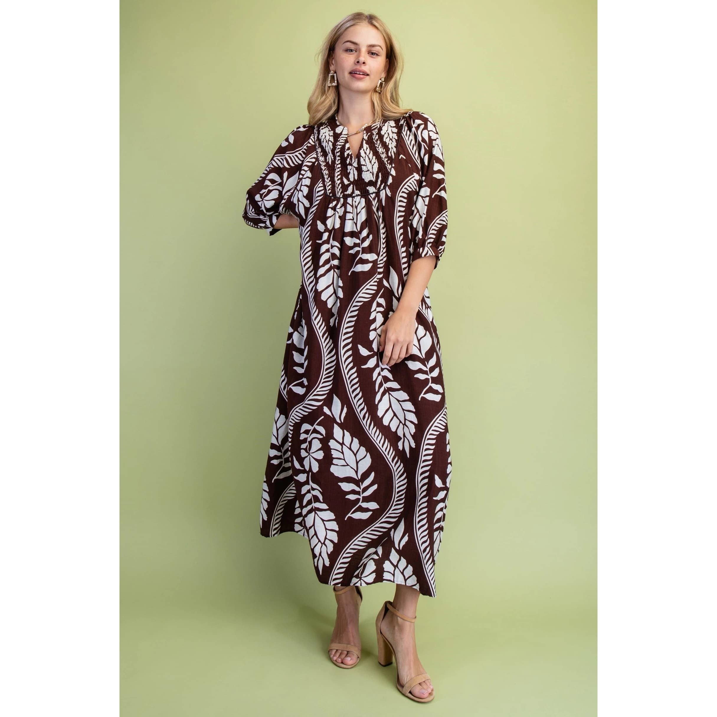 Printed Puff Half Sleeve Midi Dress