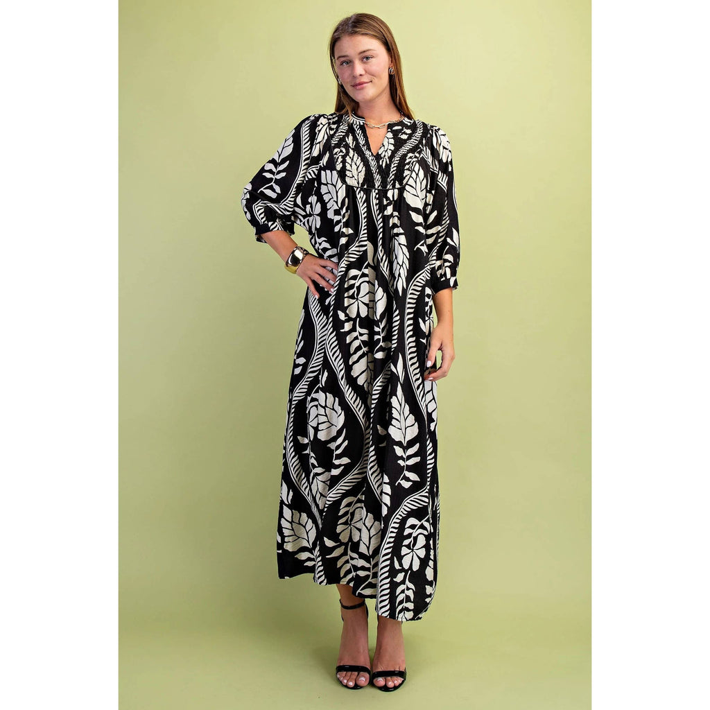 Printed Puff Half Sleeve Midi Dress