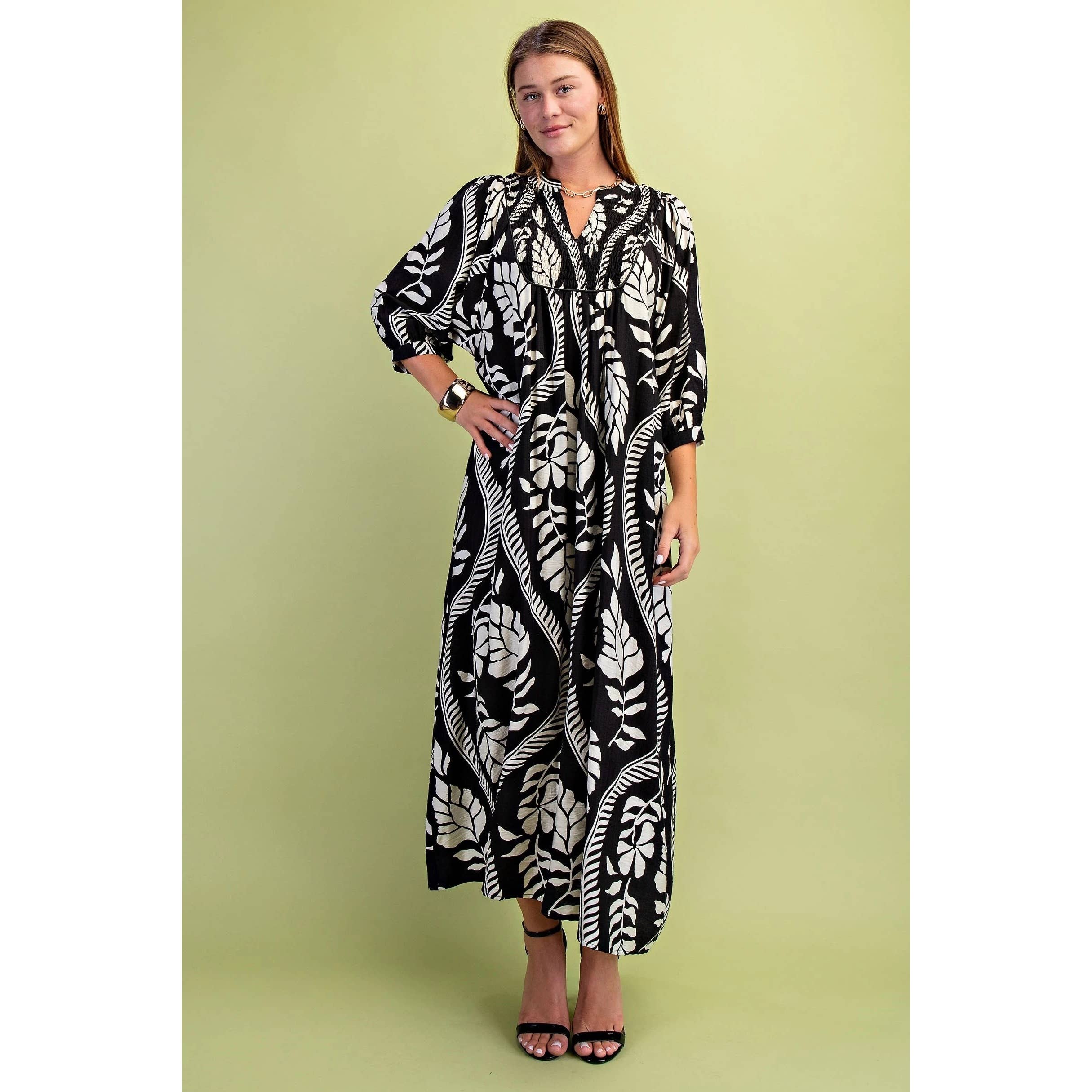 Printed Puff Half Sleeve Midi Dress