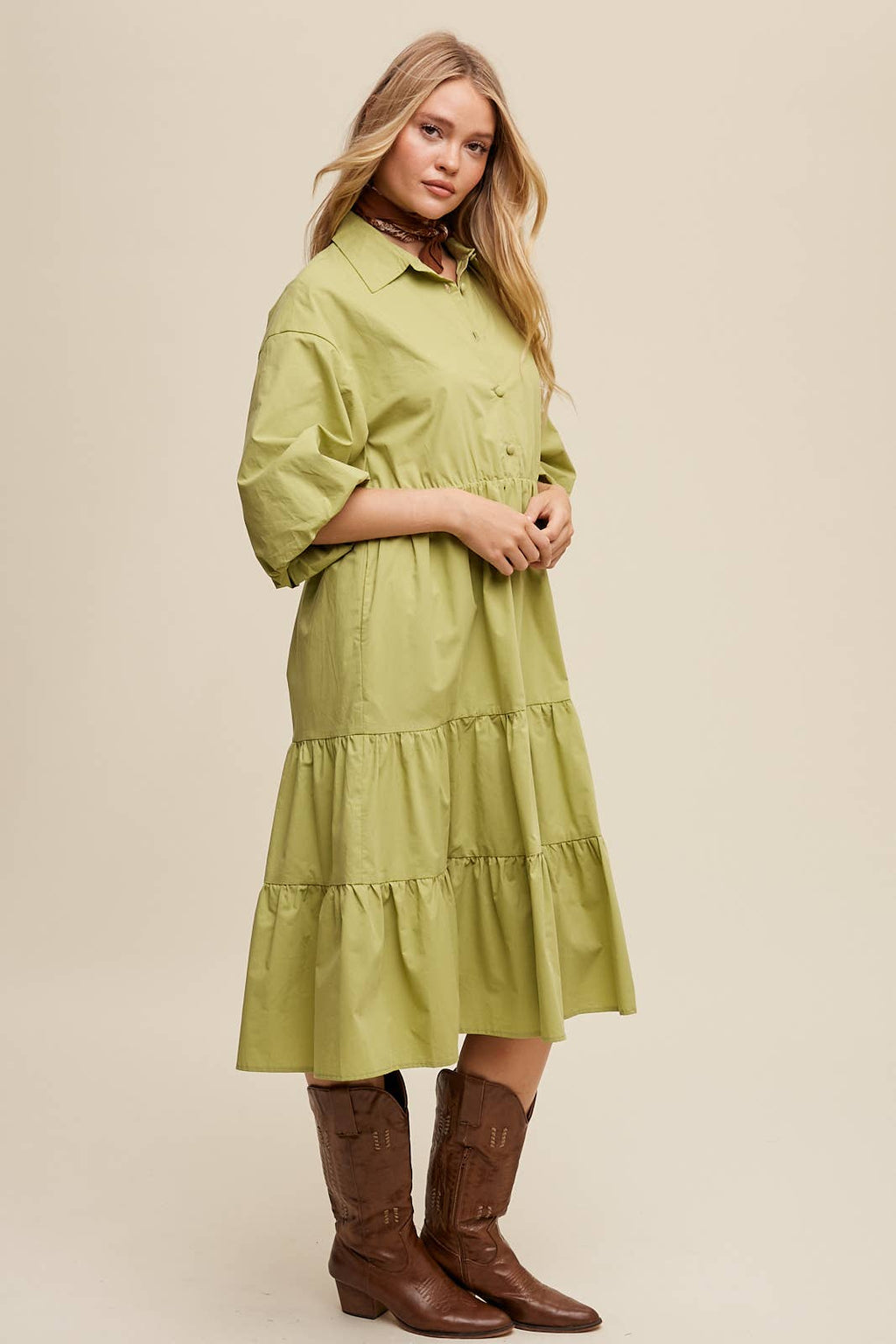 Tiered Poplin Shirt Dress