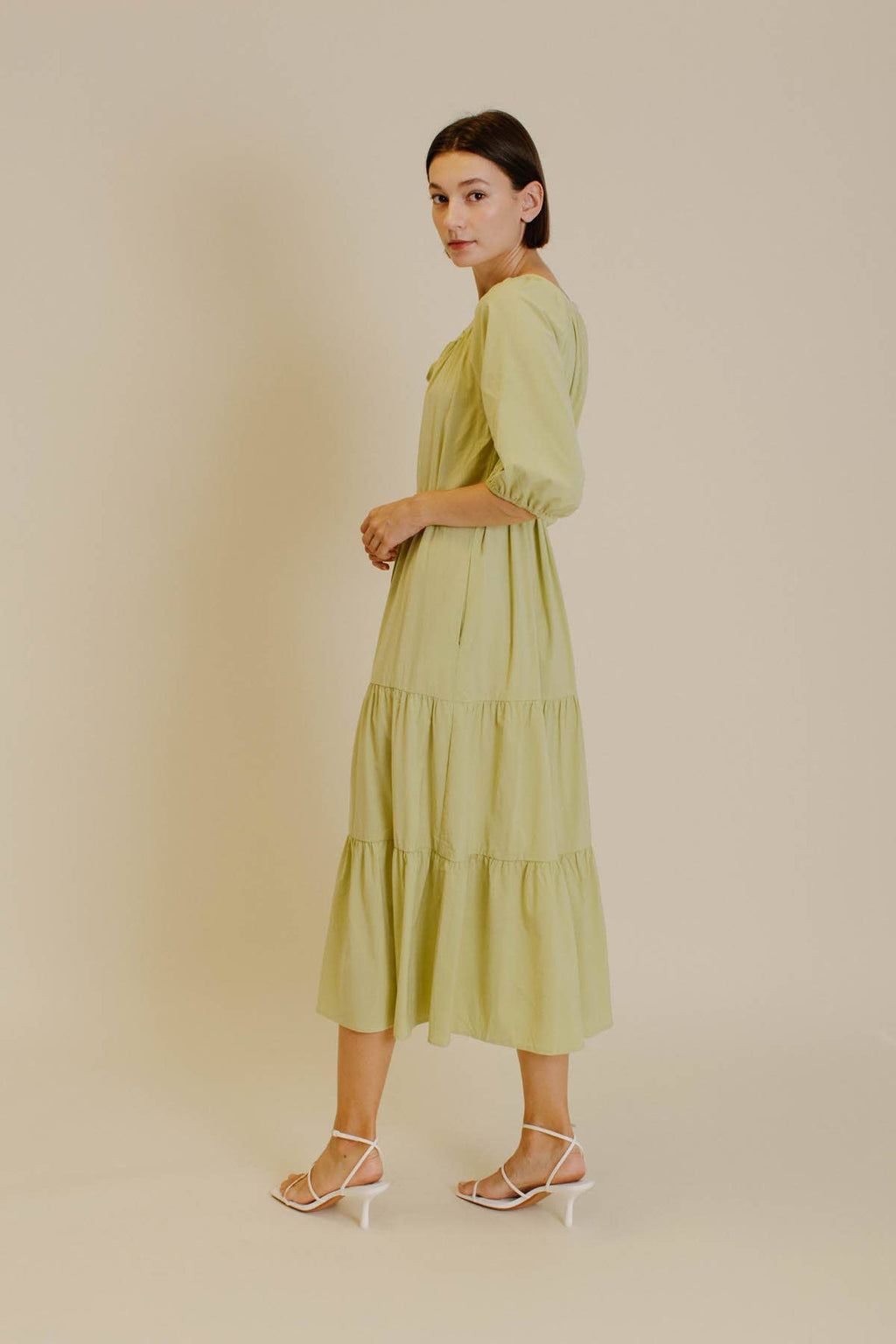Adjustable tie top dress with waist tie