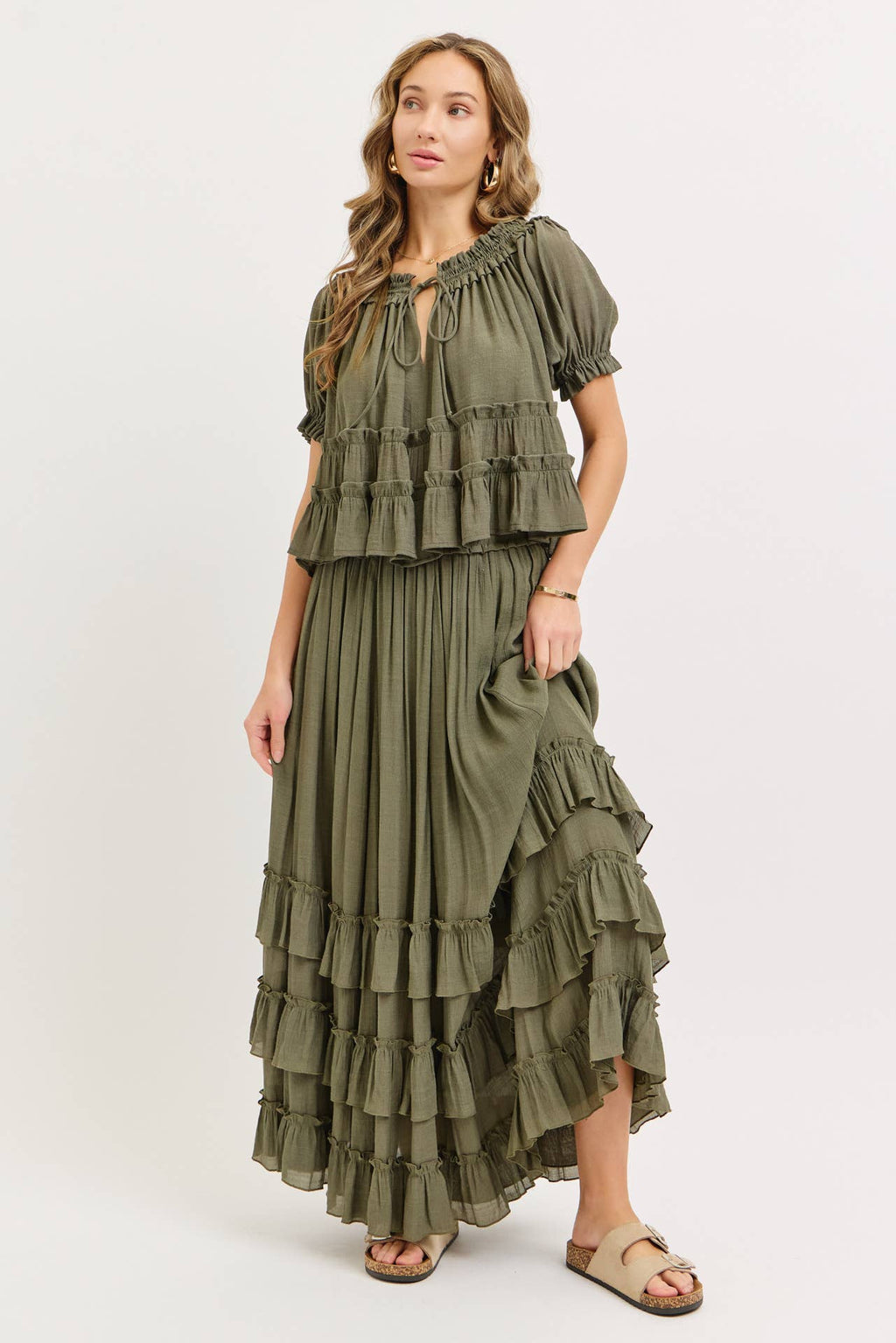 Tiered Flowy Maxi Skirt and Top Set (blush is pre-order)