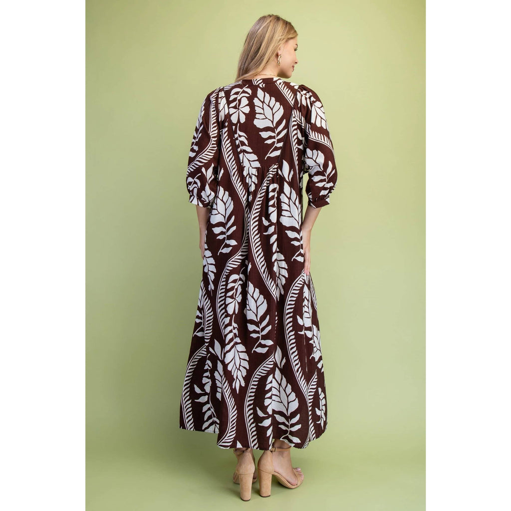 Printed Puff Half Sleeve Midi Dress