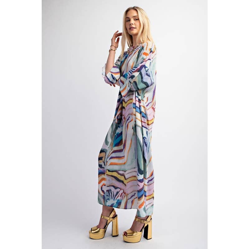 Pull Over Boat Neck Printed Maxi Dress