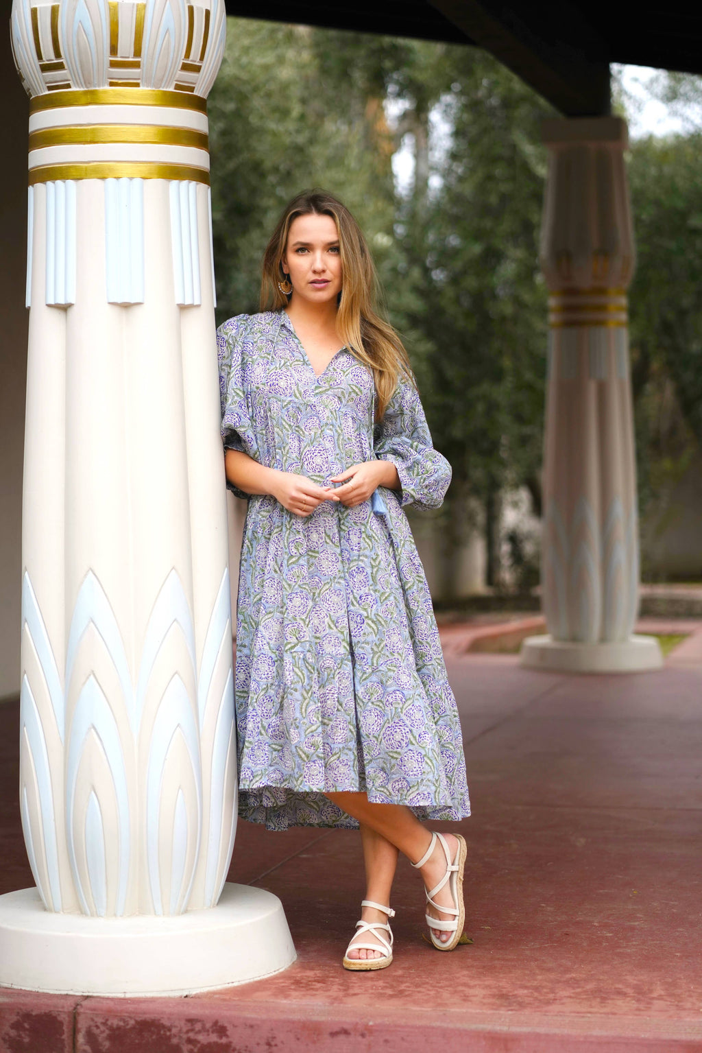 Mylah Midi Dress Block Printed Olive Navy