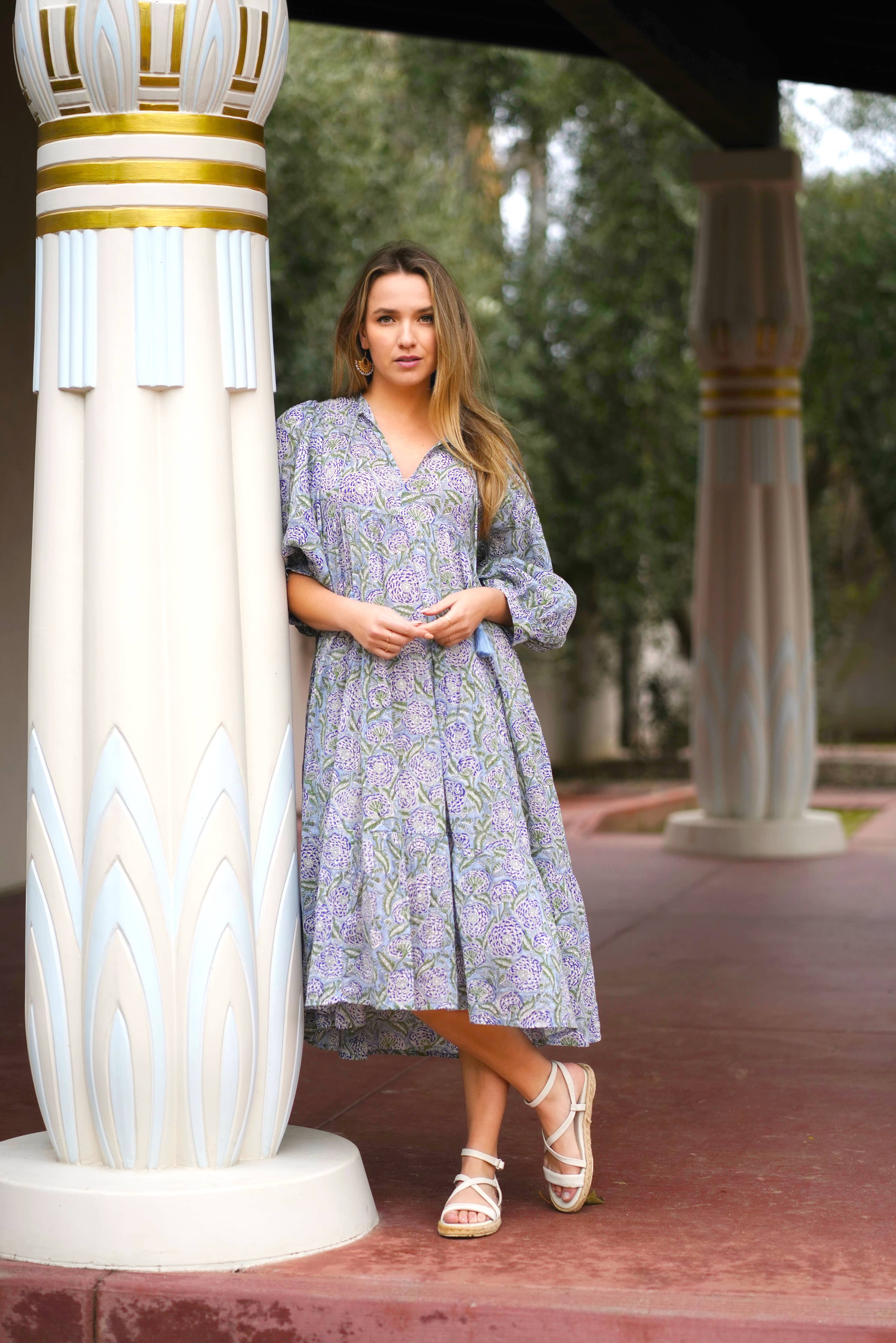 Mylah Midi Dress Block Printed Olive Navy