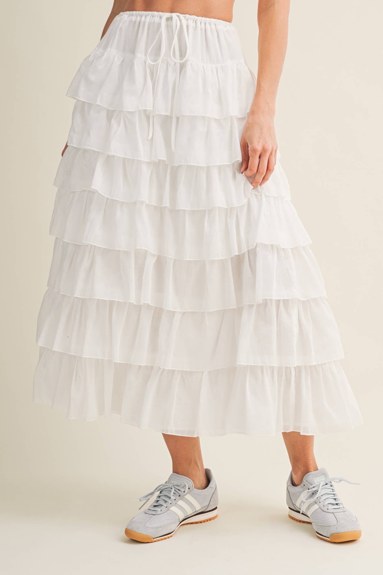 TIERED RUFFLE DRAWSTRING WAIST SKIRT
