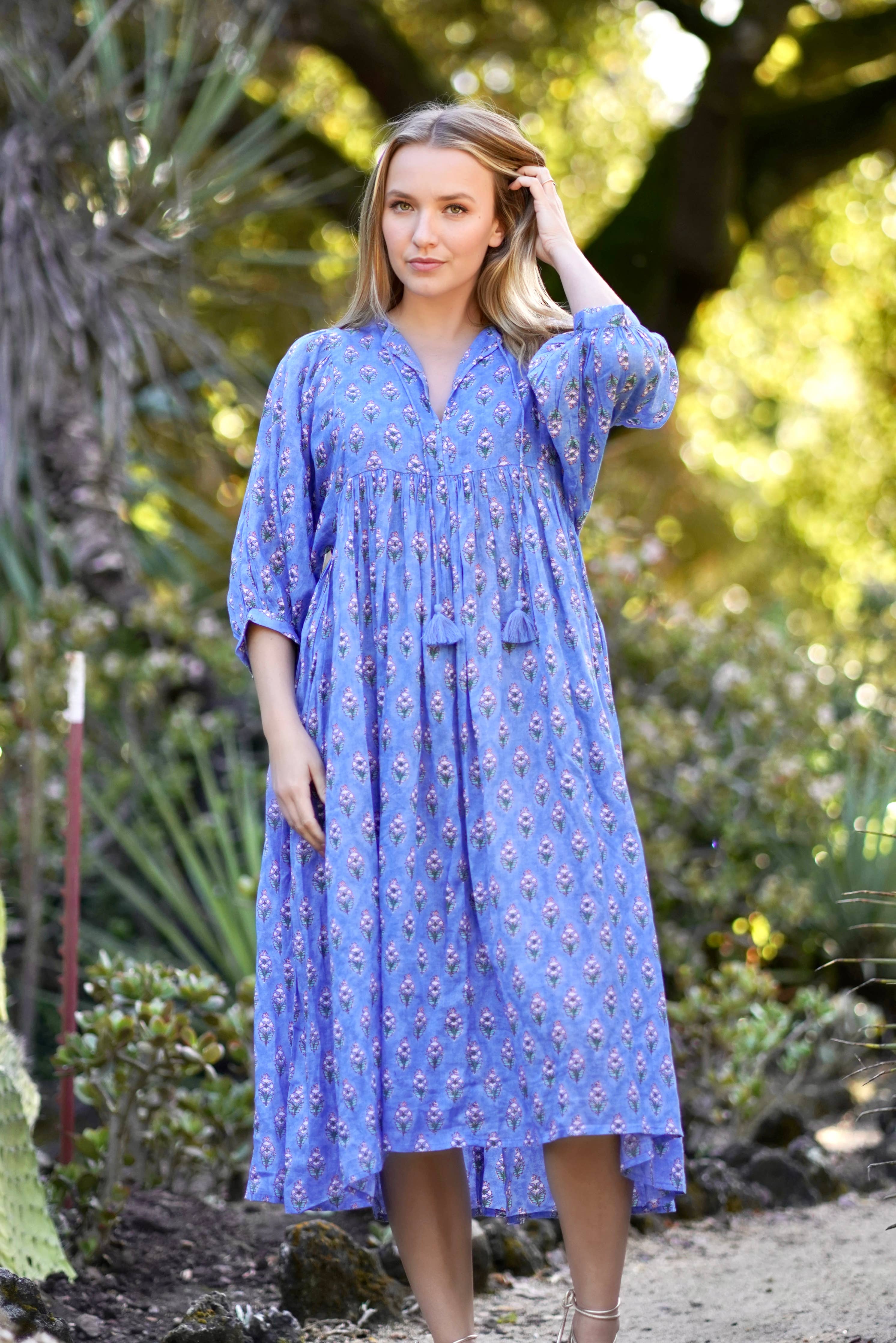 Mylah Midi Dress Block Printed Blue Green